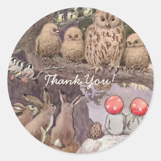 ウッドランドの動物と子供エルサ・ベスコウ ラウンドシール (正面)