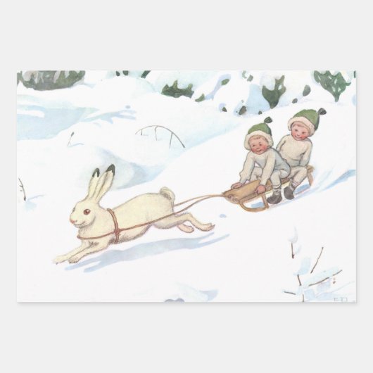 ウッドランドの動物と子供エルサ・ベスコウ ラッピングペーパーシート (正面)