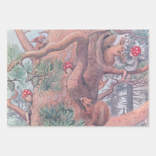 ウッドランドの動物と子供エルサ・ベスコウ ラッピングペーパーシート (正面2)