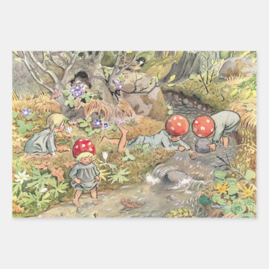 ウッドランドの動物と子供エルサ・ベスコウ ラッピングペーパーシート (正面)