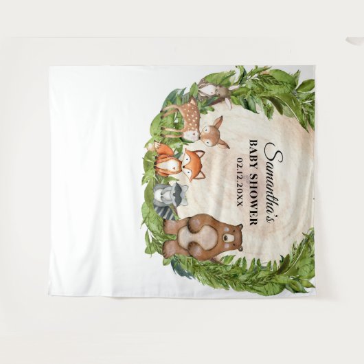 ウッドランドの動物の木のスライス赤ちゃんシャワー タペストリー (正面(横))