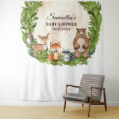 ウッドランドの動物の木のスライス赤ちゃんシャワー タペストリー (インサイチュ)
