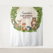 ウッドランドの動物の木のスライス赤ちゃんシャワー タペストリー (正面)