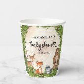 ウッドランドの動物の木の丸木切り赤ちゃんシャワー 紙コップ (裏面)