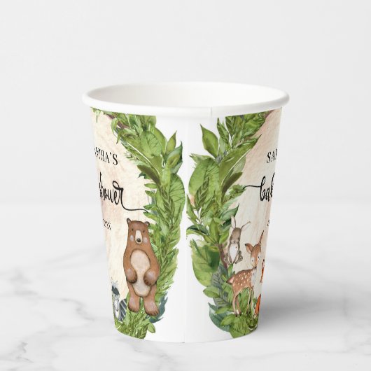 ウッドランドの動物の木の丸木切り赤ちゃんシャワー 紙コップ (右)