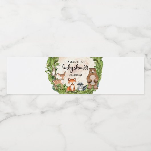 ウッドランドの動物の木の切り木の丸太の赤ちゃんシャワー ペットボトルラベル (シングルラベル)