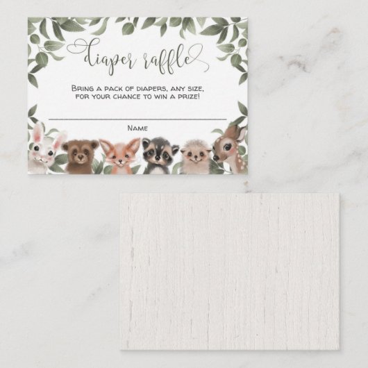 ウッドランドの動物の森の友人おむつラッフル エンクロージャーカード (正面/裏面)