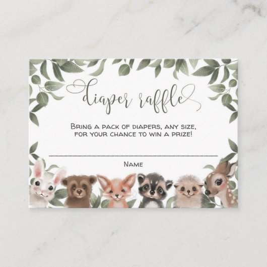 ウッドランドの動物の森の友人おむつラッフル エンクロージャーカード (正面)