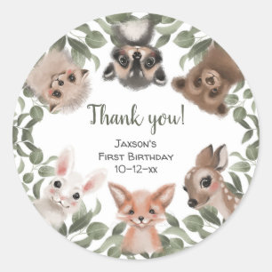 ウッドランドの動物の森の友人かわいい誕生日 ラウンドシール