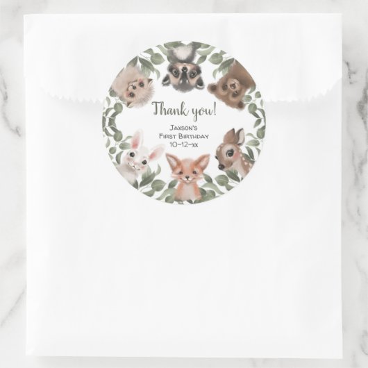 ウッドランドの動物の森の友人かわいい誕生日 ラウンドシール (バッグ)