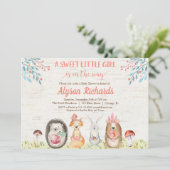 ウッドランドの動物の森の友人の女の子の赤ちゃんシャワー 招待状 (スタンド正面)