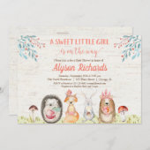ウッドランドの動物の森の友人の女の子の赤ちゃんシャワー 招待状 (正面/裏面)