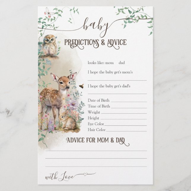 ウッドランドの動物の森の緑の赤ちゃんシャワーゲーム (正面)