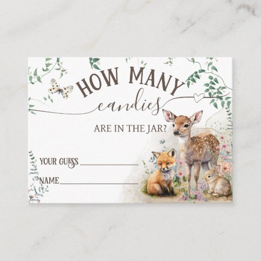 ウッドランドの動物の森の緑の赤ちゃんシャワーゲーム エンクロージャーカード (正面)