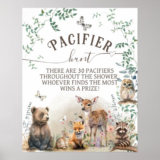 ウッドランドの動物の森の緑の赤ちゃんシャワーゲーム ポスター (正面)