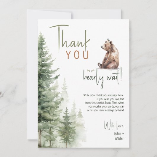 ウッドランドの動物の私たちは赤ちゃんのシャワーを待つことができる サンキューカード (正面)