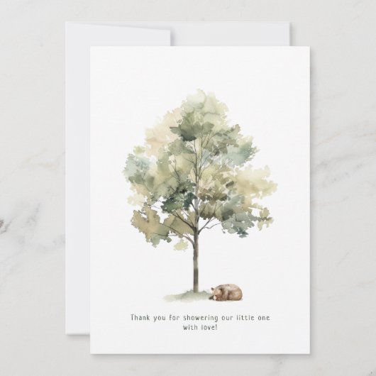 ウッドランドの動物の私たちは赤ちゃんのシャワーを待つことができる サンキューカード (裏面)