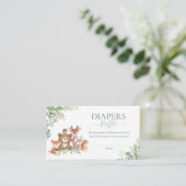 ウッドランドの動物の緑の男の子シャワーおむつラッフル エンクロージャーカード (スタンド正面)