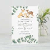 ウッドランドの動物の緑の赤ちゃんシャワー 招待状 (スタンド正面)