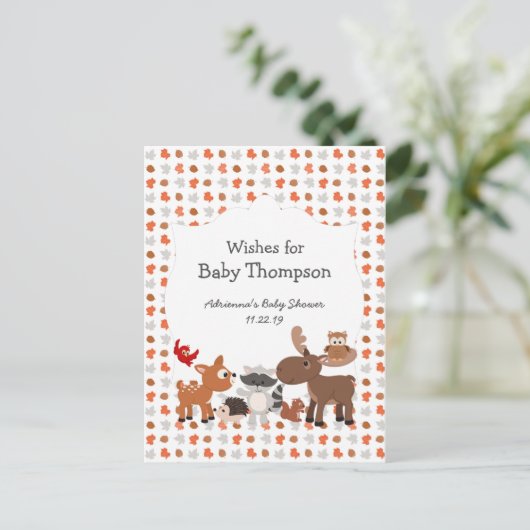 ウッドランドの動物の赤ちゃんシャワー、ベビーを願う アドバイスカード (スタンド正面)