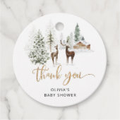 ウッドランドの動物の鹿の赤ん感謝していだのシャワー フェイバータグ (正面)