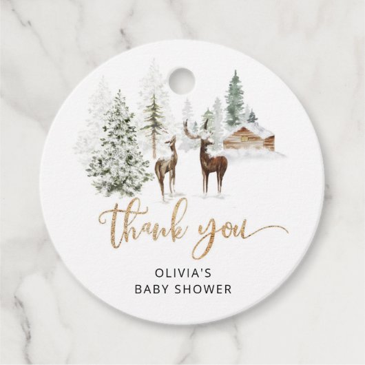 ウッドランドの動物の鹿の赤ん感謝していだのシャワー フェイバータグ (正面)