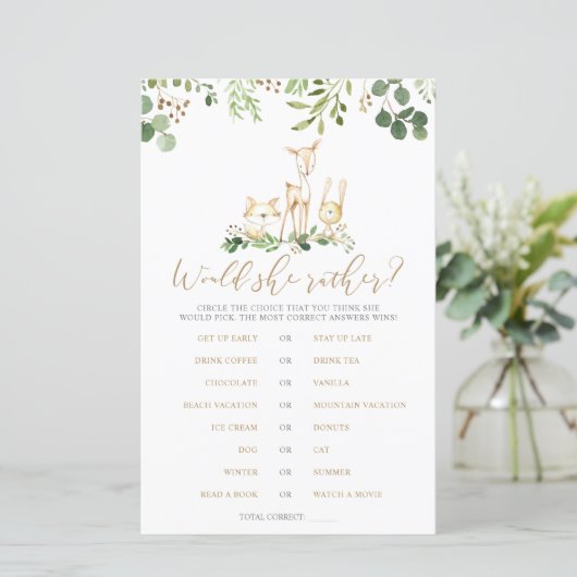 ウッドランドの動物は彼女はむしろ赤ちゃんシャワーのゲームをする (スタンド正面)