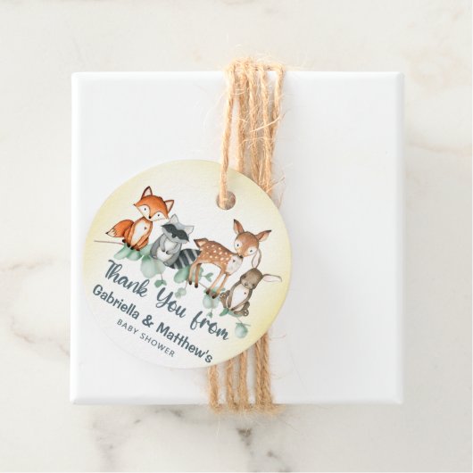 ウッドランドの動物は感謝していお前のラベルを囲む。フォレスト. フェイバータグ (インサイチュ)