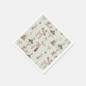 ウッドランドの動物は緑の素朴な赤ちゃんシャワーをセージ スタンダードカクテルナプキン (角)