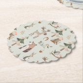 ウッドランドの動物は緑の素朴な赤ちゃんシャワーをセージ ペーパーコースター (アングル)