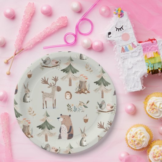 ウッドランドの動物は緑の素朴な赤ちゃんシャワーをセージ ペーパープレート (パーティー)