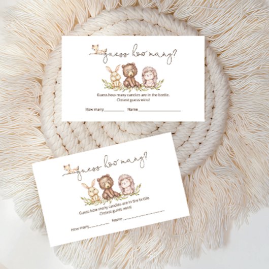 ウッドランドの動物は赤ちゃんシャワーのゲームの数を推測 エンクロージャーカード