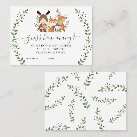 ウッドランドの動物は赤ちゃんシャワーのゲームの数を推測 プレイスカード (正面/裏面)