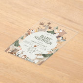 ウッドランドの動物男女兼用の素朴な赤ちゃんシャワー アクリル招待状 (レイダウン)