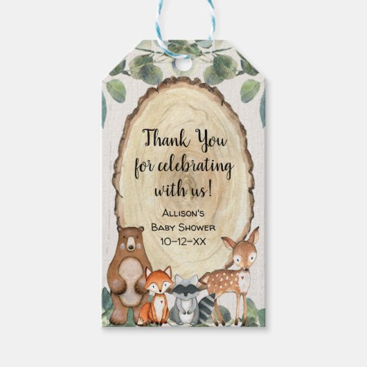 ウッドランドの動物男女兼用の赤ちゃんシャワー ギフトタグ (正面)
