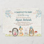 ウッドランドの動物男女兼用の赤ちゃんシャワー 招待状 (正面/裏面)