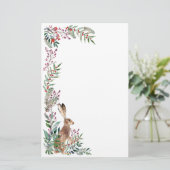 ウッドランドの動物，ウサギ，葉，赤いベリー 便箋 (スタンド正面)