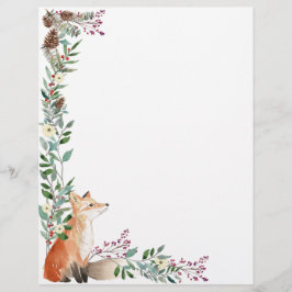 ウッドランドの動物，キツネ，葉，クリスマスレッドベリー レターヘッド