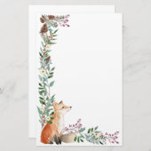 ウッドランドの動物，キツネ，葉，赤ベリークリスマス 便箋 (正面/裏面)