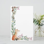 ウッドランドの動物，キツネ，葉，赤ベリークリスマス 便箋 (スタンド正面)