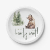 ウッドランドの動物"我々は真摯に待つことができる"赤ちゃんシャワー ペーパープレート (正面)