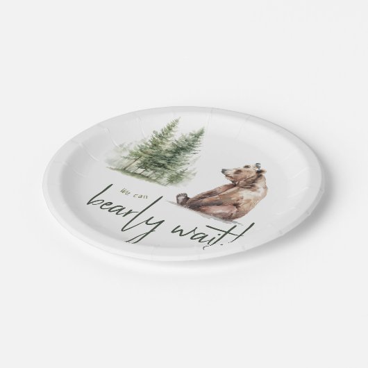 ウッドランドの動物"我々は真摯に待つことができる"赤ちゃんシャワー ペーパープレート (アングル)