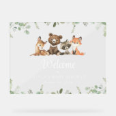 ウッドランドの動物、森、赤ちゃんシャワーへようこそ アクリルサイン (正面)