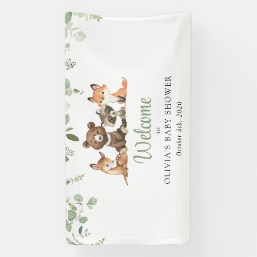 ウッドランドの動物、森、赤ちゃんシャワーへようこそ 横断幕 (縦)