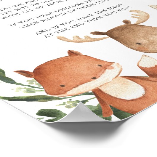 ウッドランドの友人ベビーシャワー言わないベビーのサイン ポスター (角)