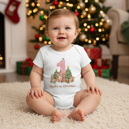 ウッドランドの可愛い動物たち 赤ちゃんの最初のクリスマス ピンク 1 ベビーボディスーツ
