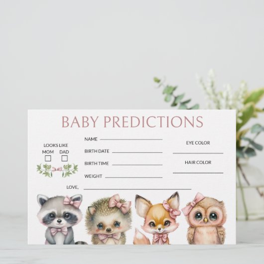 ウッドランドの女の子かわいい動物の赤ちゃんシャワー予測 便箋 (スタンド正面)