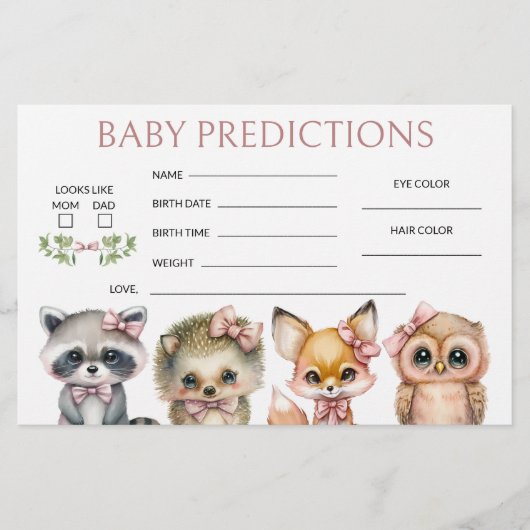 ウッドランドの女の子かわいい動物の赤ちゃんシャワー予測 便箋 (正面)