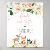 ウッドランドの女の子の本とギフト赤ちゃんシャワーのサイン ポスター (正面)