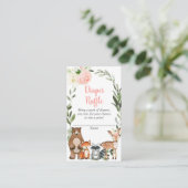 ウッドランドの女の子の赤ちゃんシャワーおむつラッフルカード エンクロージャーカード (スタンド正面)